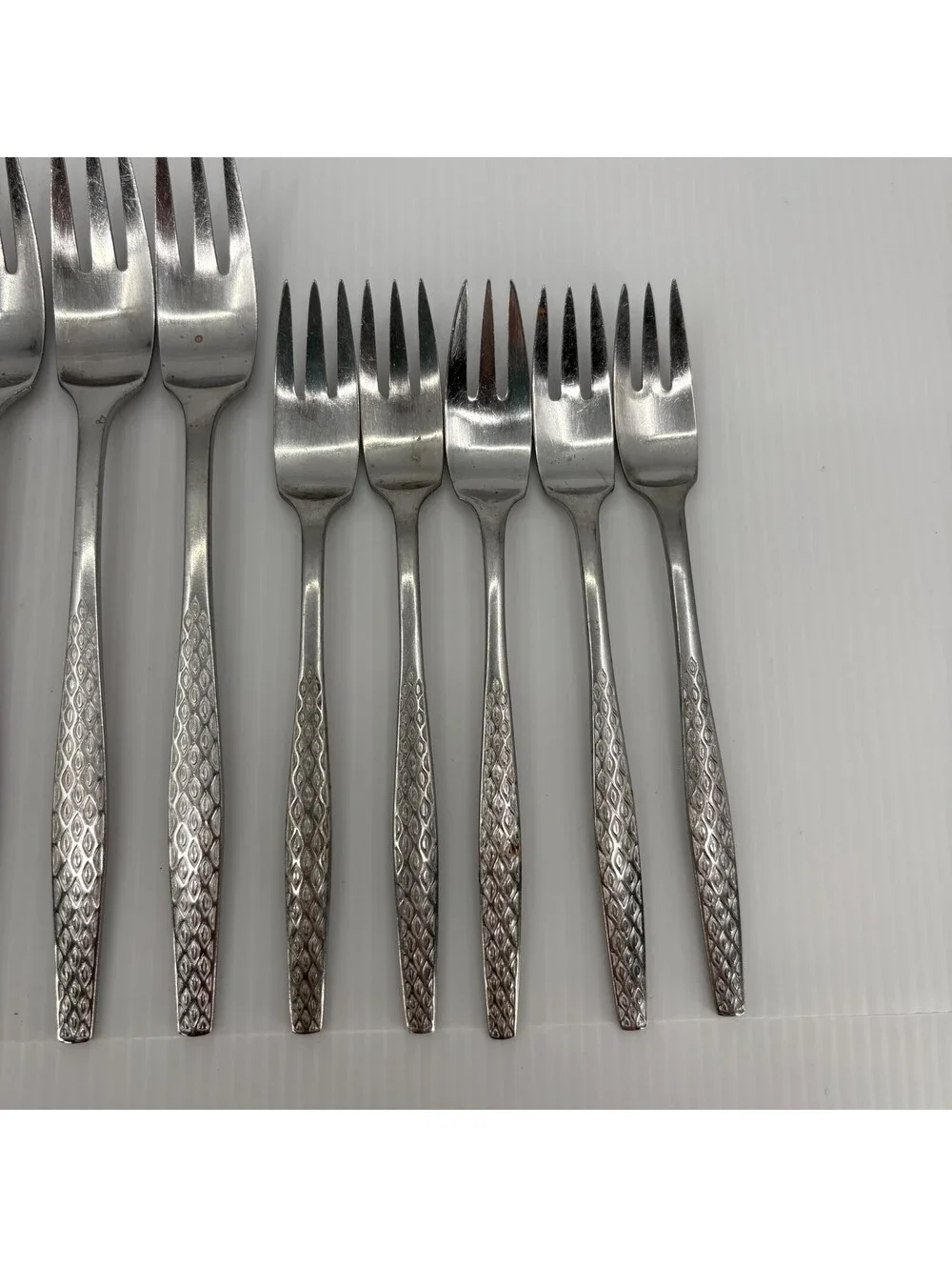 Dansk Designs Denmark IHQ 14 Pc Stainless Flatware Diamond Pattern Forks Knives